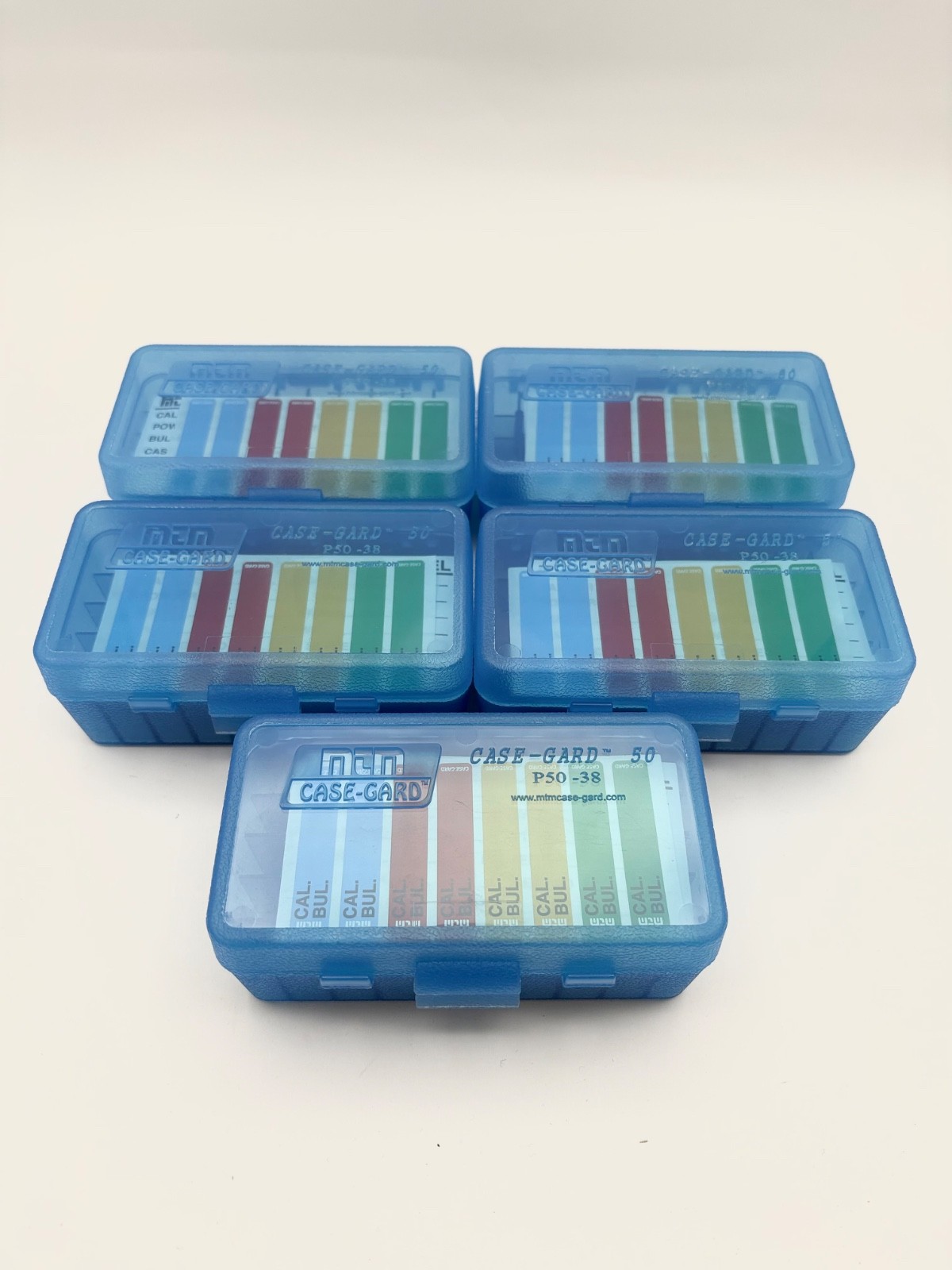 MTM P50-38 Flip-Top 50 Round Ammo Box Set for .38 Special / .357 Magnum (5 pack)