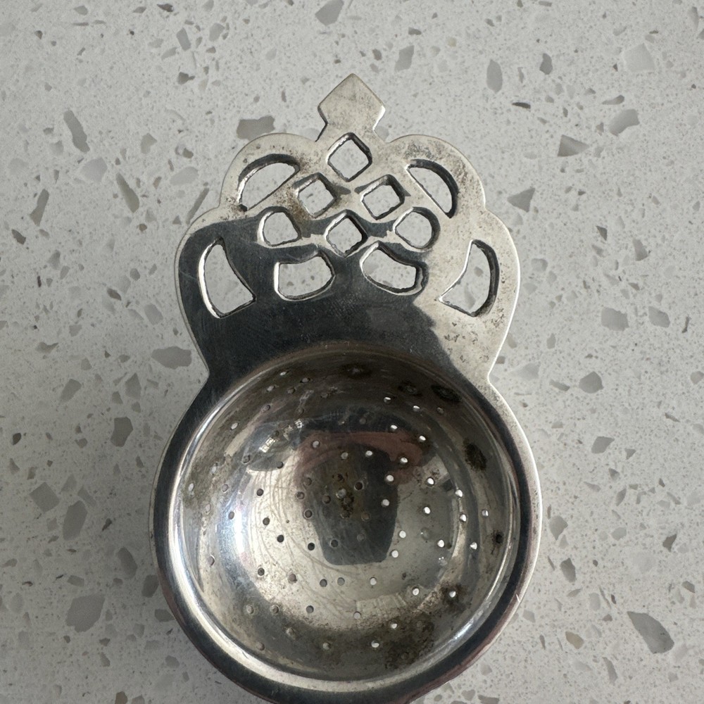 Antique Silver Plated Tea Strainer With Handle - Crown Design 6”