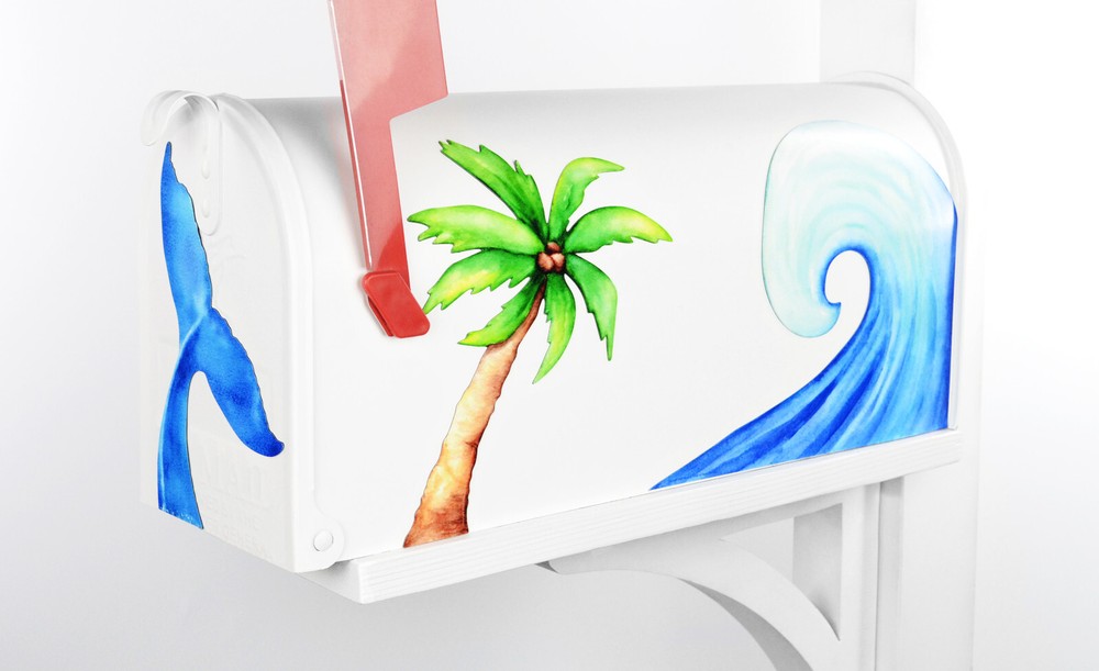Mailbox Magnet Partial Cover Ocean Wave with Palm Tree or Whale Tail