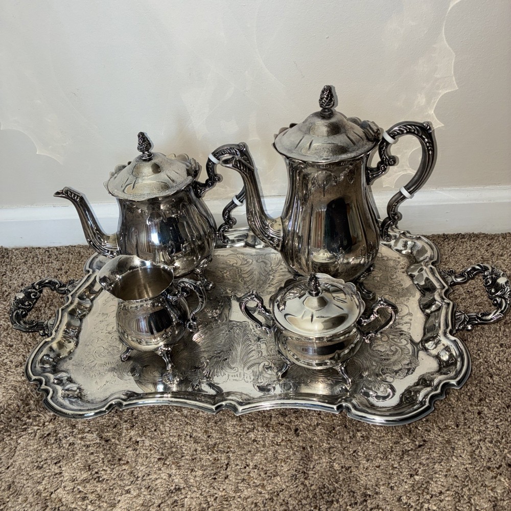 5 Piece Leonard Silver-plated coffee/tea Serving Set with tray 1969-1978.