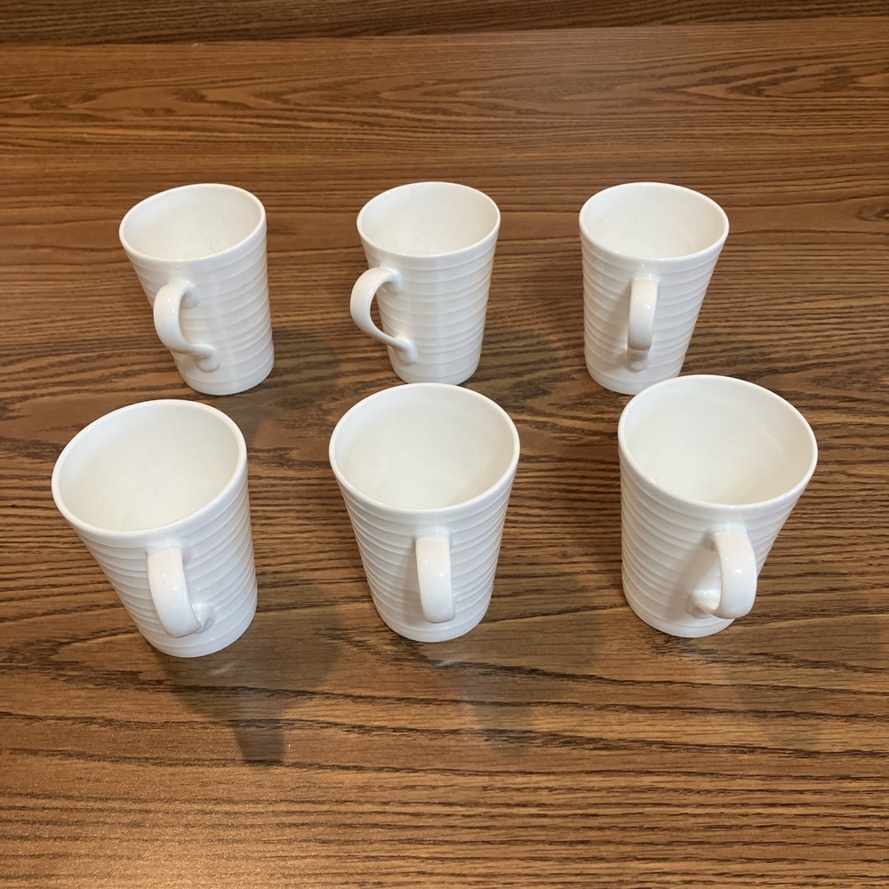 6 White Bone China Coffee Mug Tea Cup 13oz Microwave Dishwasher Safe