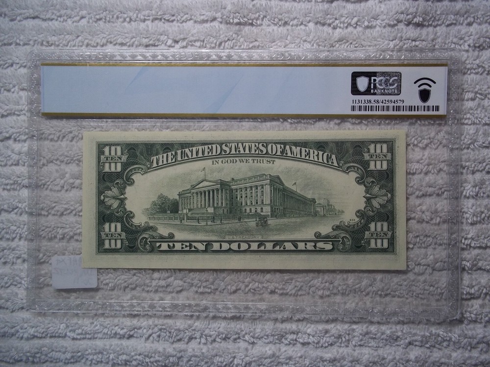 1985 $10 ERROR - Back to Face Offset Printing PCGS 58 PPQ #E14 Check S/N 2/3