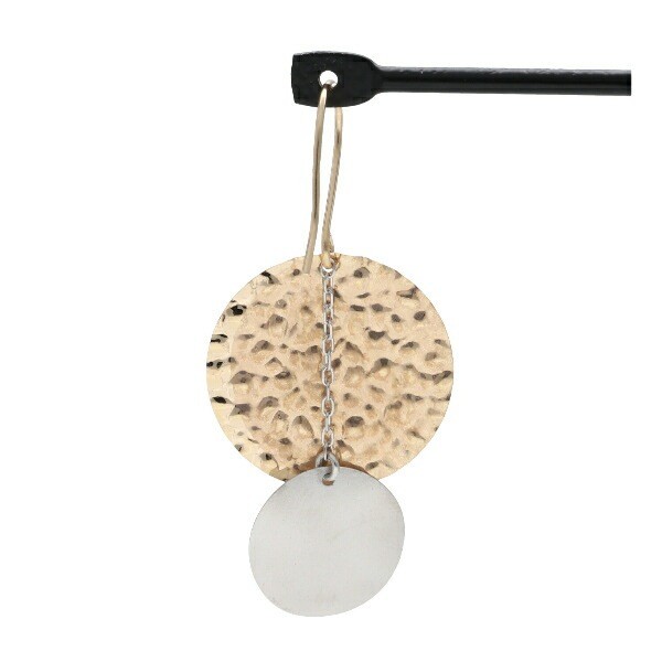 K10 Hammered Double Circle Gold Hook Dangle Earrings (Pair)
