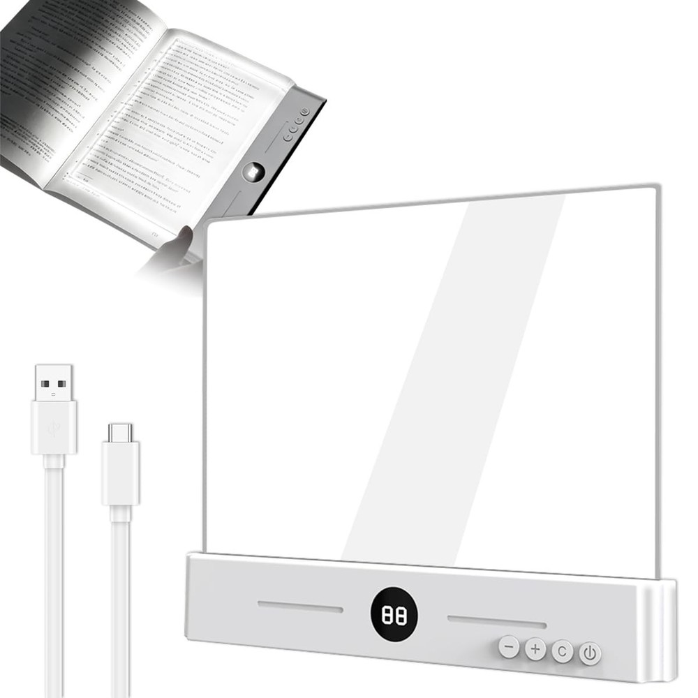 Flat Book Light With 3 Colors Timer Dimmable Full Page Reading Lamp