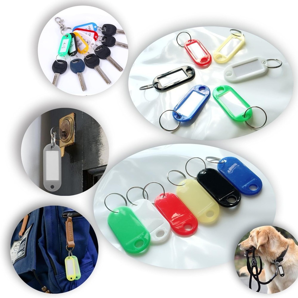 20 or 120 Pack Plastic Key Tags with Label Window ID Tag & Split Ring Keychain