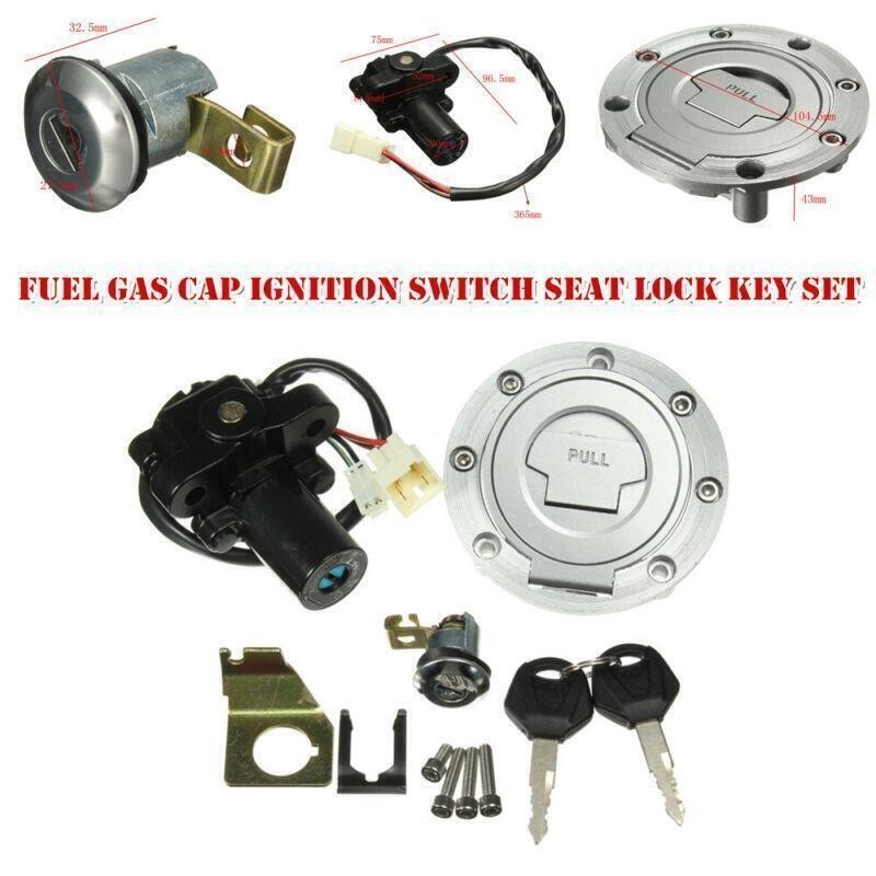 Set Universal Modified Motorcycle Fuel Gas Cap Ignition Switch Seat Lock Key Kit