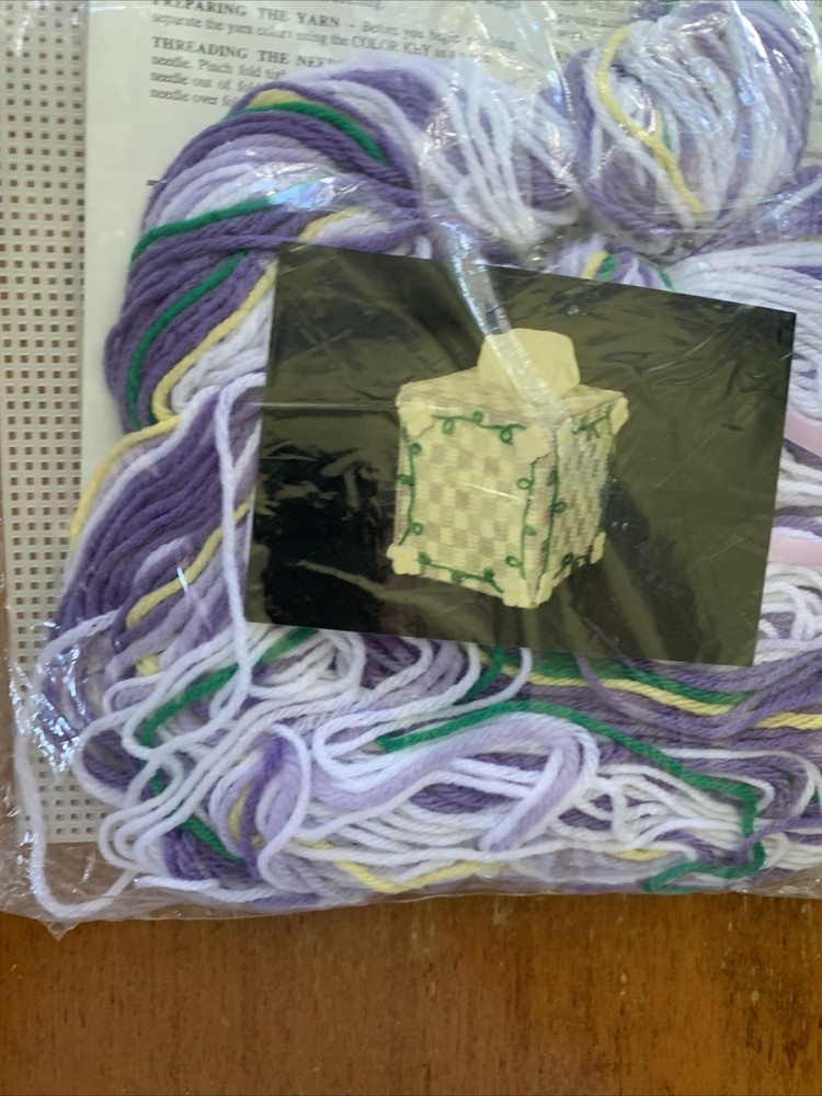 Lavender & Lace Tissue Box Plastic Canvas Needlepoint Kit NIP