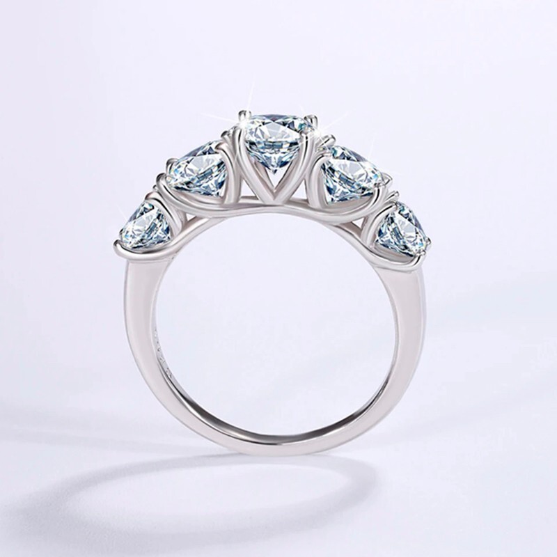 3.60CT Moissanite Wedding Anniversary Ring 5 Stone Round Cut 925 Sterling Silver