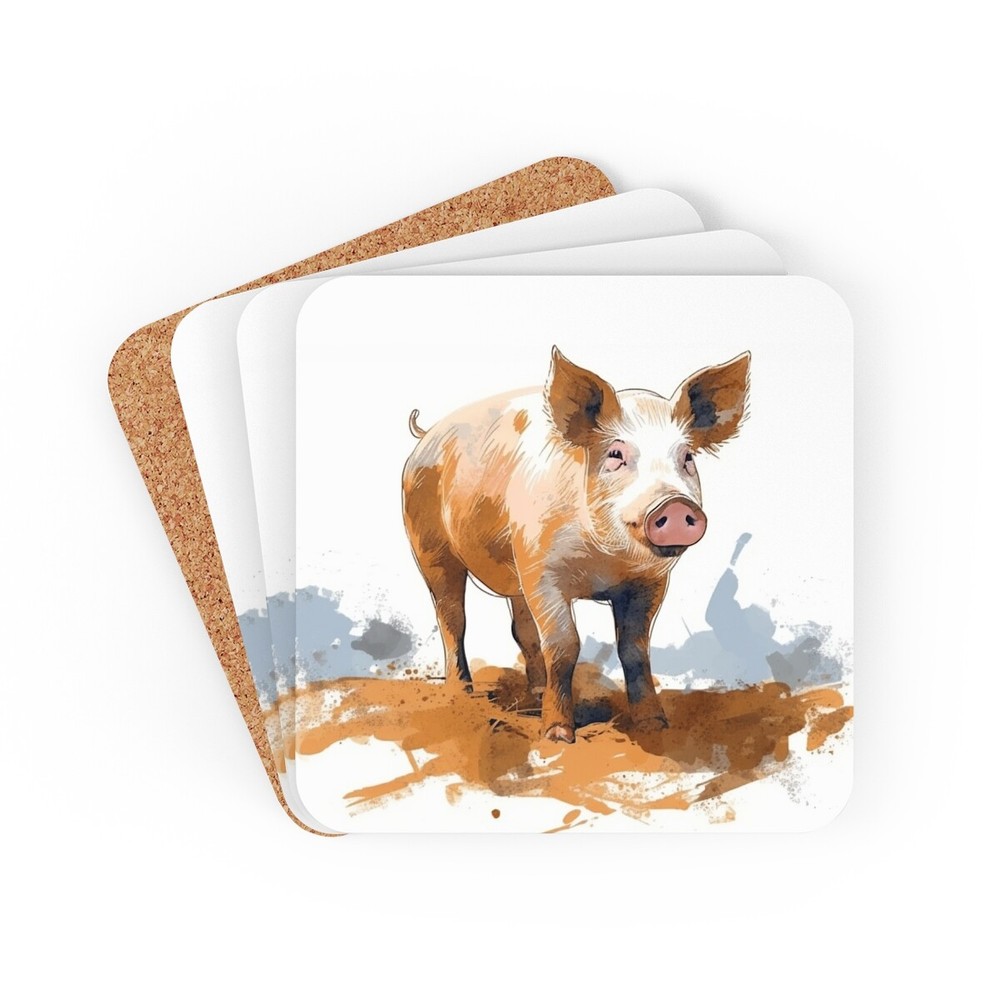 Rustic Pig Cork Coaster Set | Simply Rustic Collection