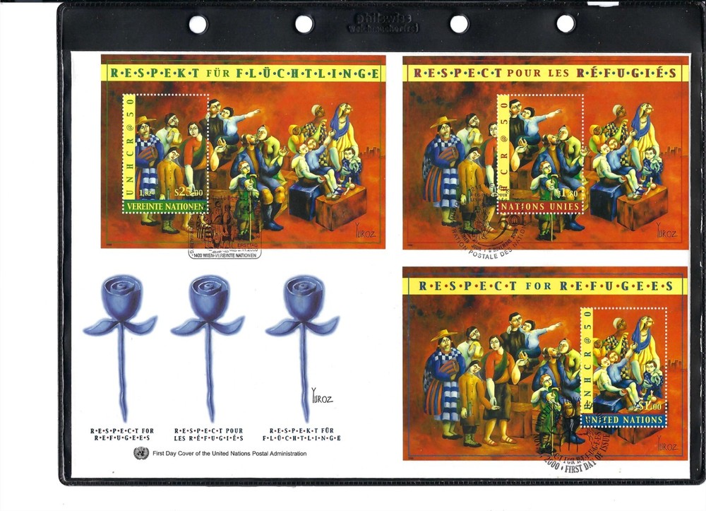 2000 Respect for Refugees SS Large FDC - All Three Offices - UNPA Cachet