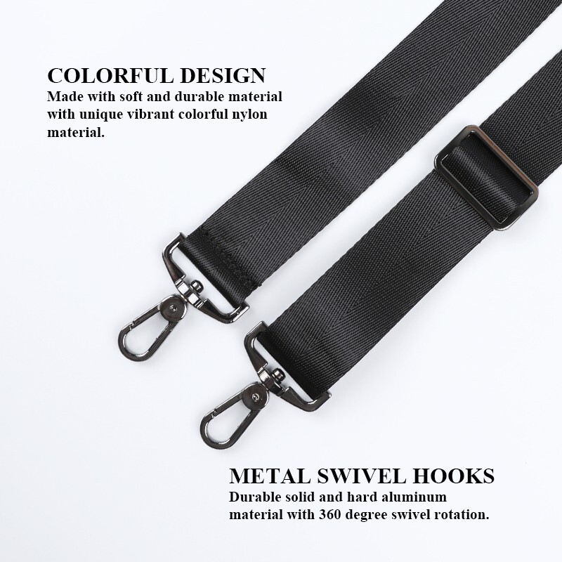 Shoulder Strap Adjustable Wide Soft Padded w Metal Hook - Black
