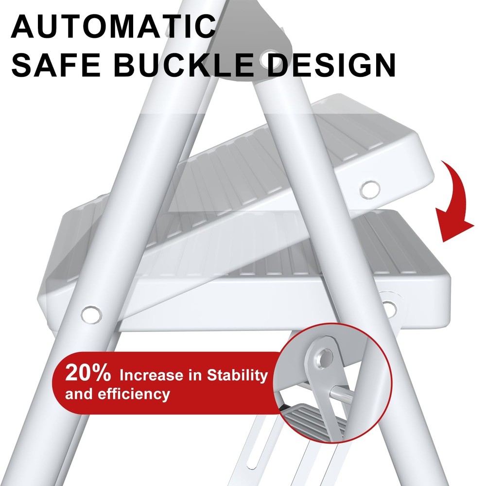 2 Step Ladder for Kitchen Step Stool, Lightweight Folding Step Stool with Cur...