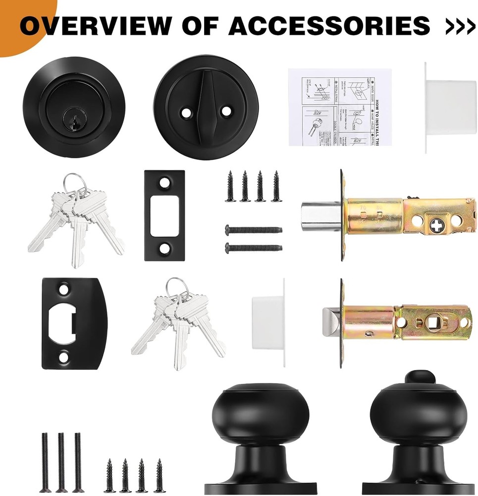 Entry Door Knobs Lock Set and Single Cylinder Deadbolt Combination Set