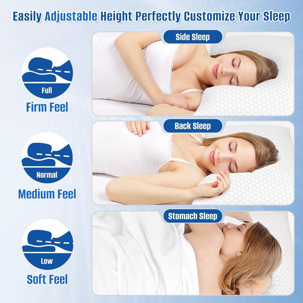 CushyOasis Shredded Memory Foam Pillow for Sleeping, Cooling Bed Pillows Set ...
