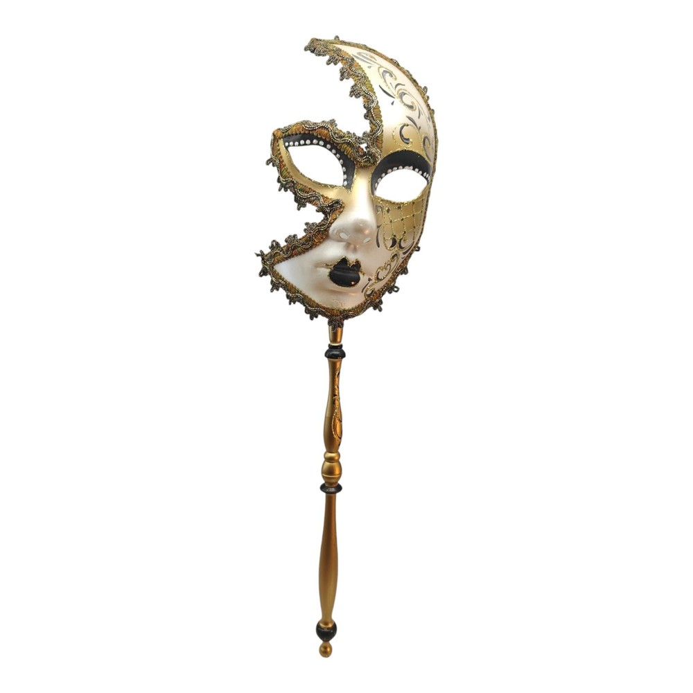 Mask Venice Stick Moon Carnival Black