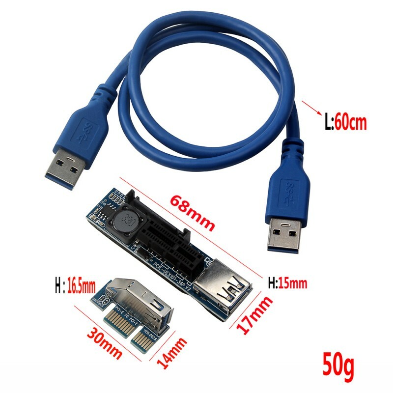 Mini Extender Cable 4pin PCI-E PCI Express Extension1X Riser Card Power USB 60cm