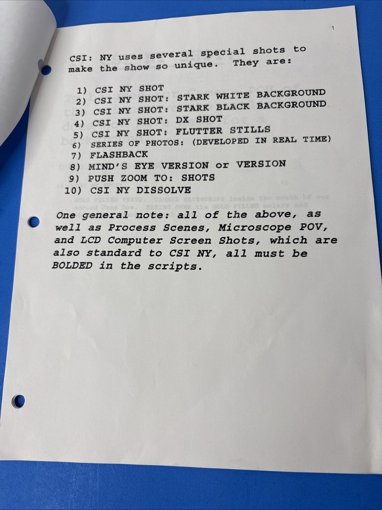 RARE!!! CSI NY "GUIDE TO THE VISUAL ADDITIONS FOR OUR SHOWS & SCRIPTS" CBS TV