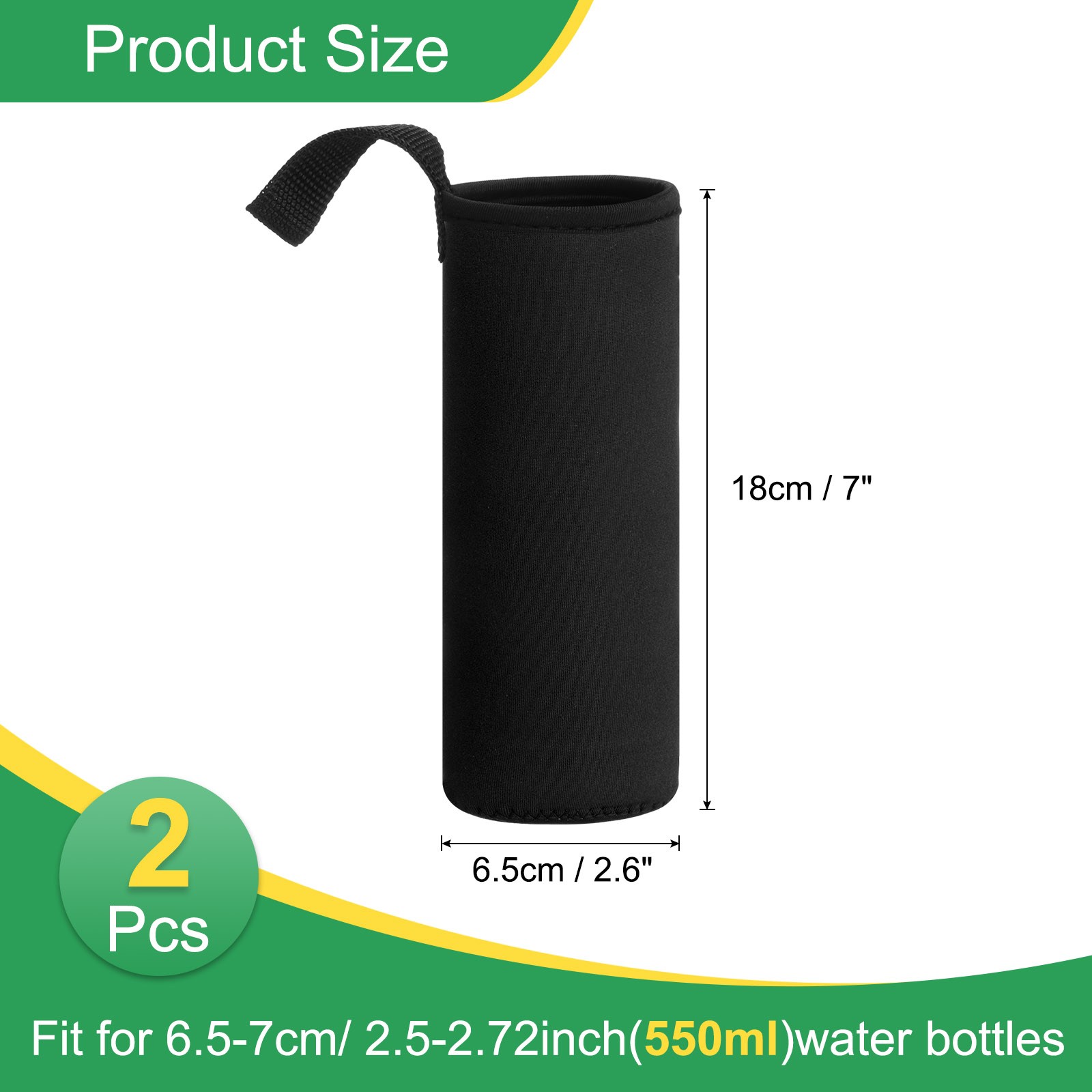 2pcs 18.5 oz Neoprene Insulated Water Bottle Sleeve Black