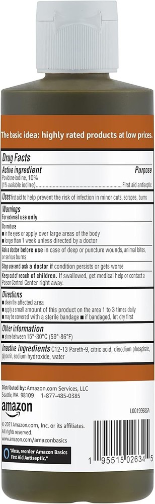 Amazon Basics First Aid Antiseptic, 10% Povidone Iodine Solution First Aid Antis
