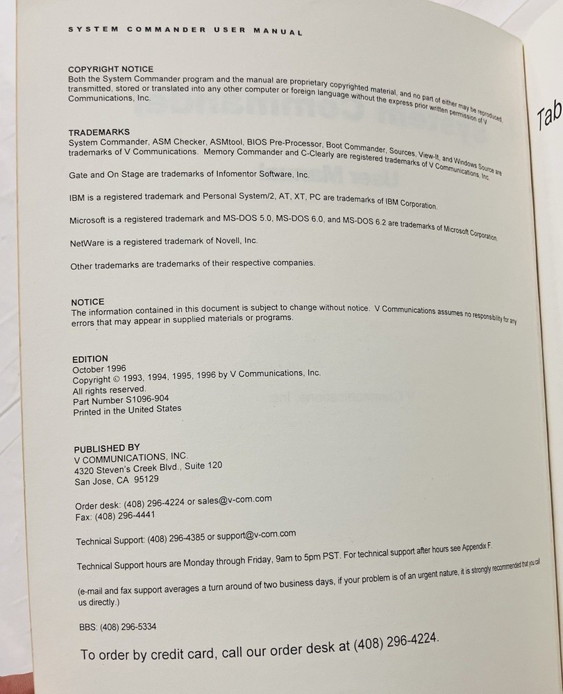 Original System Commander User Manual VCOM Partitioning Guide Windows Linux 1996