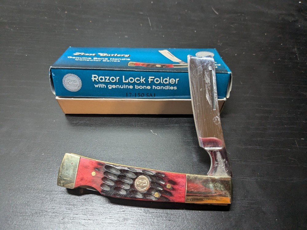 Frost 4" Razor Lock Folder  Brown Bone Handle - 17-150SAJ