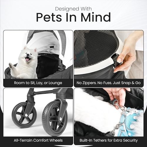 3-in-1 Folding Pet Stroller with Detachable Carrier – Lightweight Foldable