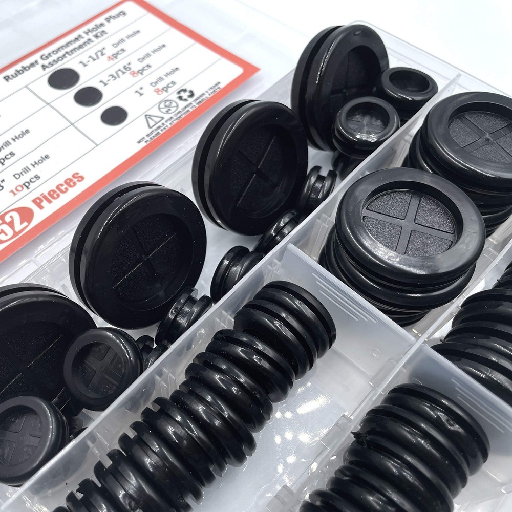 ISPINNER 52pcs 6 Sizes Rubber Grommet, Double Sided Round Hole Black