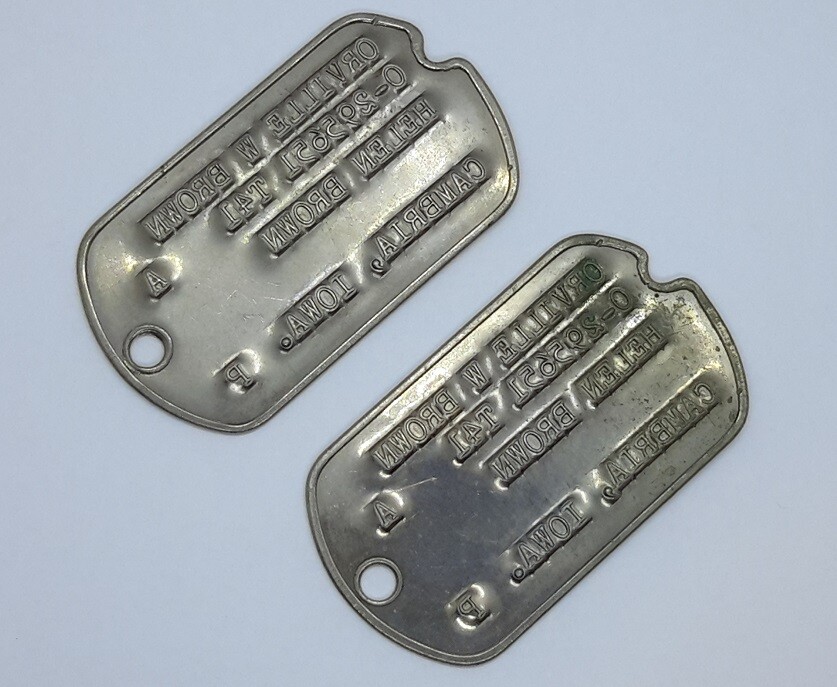 WW2 Dog Tags. 1941. Cambria Iowa. Next to kin