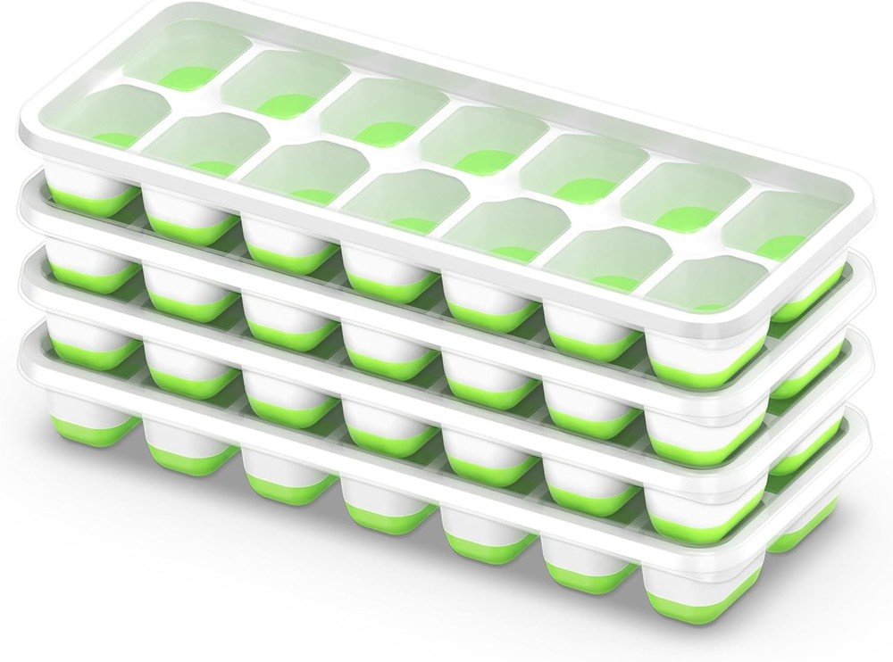 Ice Cube Tray with Lid, 4 Packs 56 Cubes Durable Stackable Ice Cube Trays