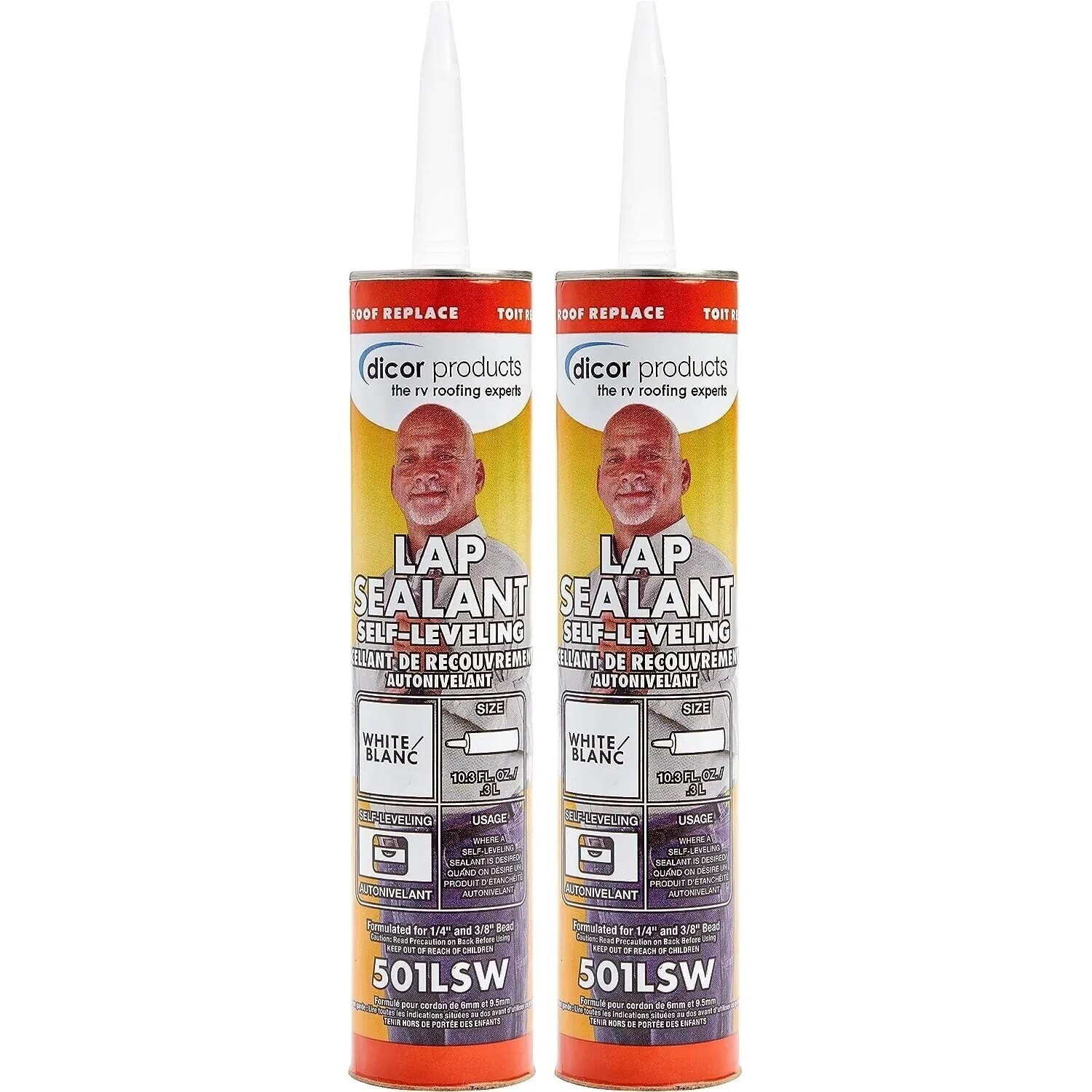 Dicor 501LSW-1 2PACK Self-Leveling Lap Sealant White 10.3oz Tube RV Roof Repair
