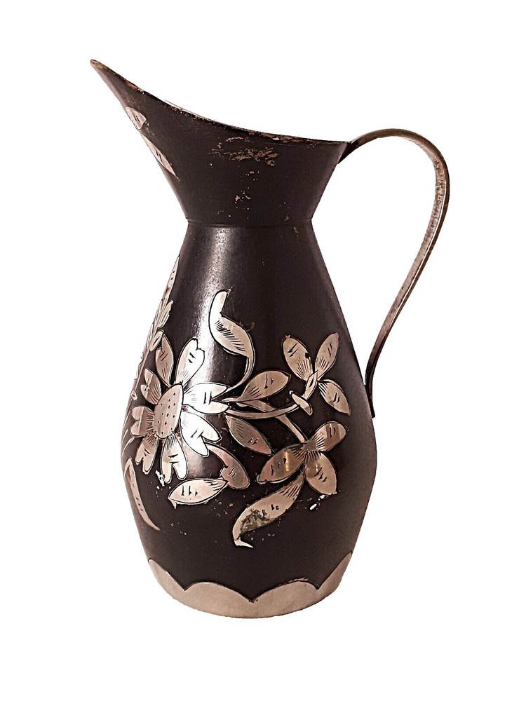 Vintage Indian Solid Brass Pitcher / jug Niello design Made In India