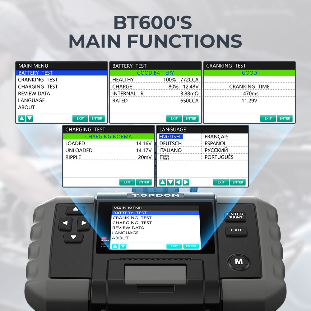 TOPDON BT600 Battery Tester Color Screen Display Professional-Level Testing Tool