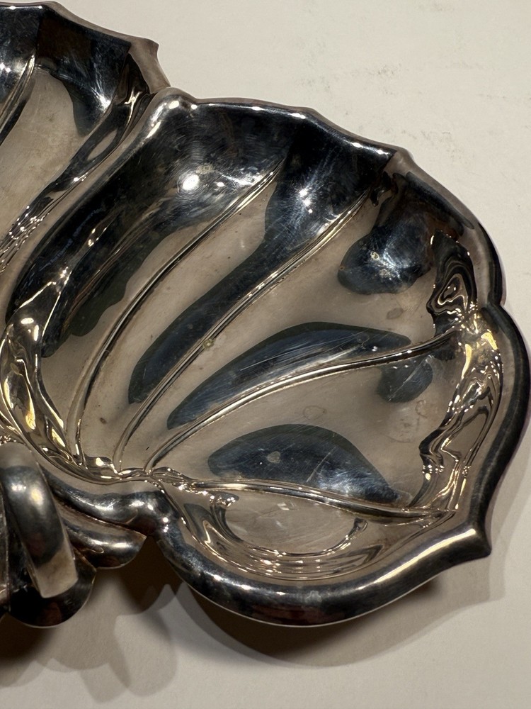 Vintage Silverplate 3-Section Leaf Tray with Handle, 10"