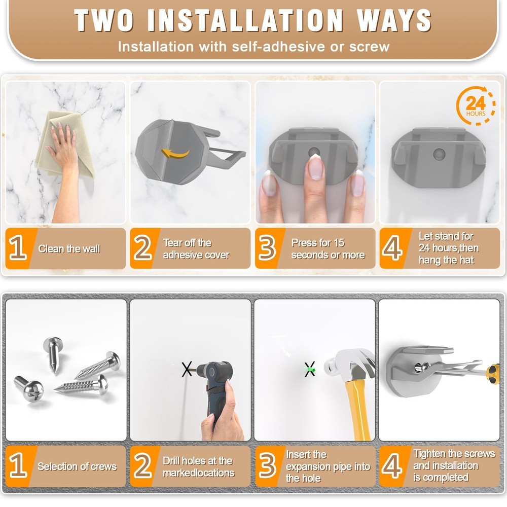 48 Pack Adhesive Hat Hooks for Wall, Super Strong Hat Rack for Baseball Caps,...