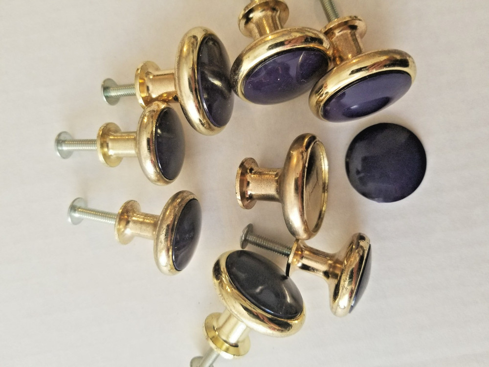 8 Vintage Round Brass Navy MCM Cabinet Drawer Pull Knobs - Allison Japan