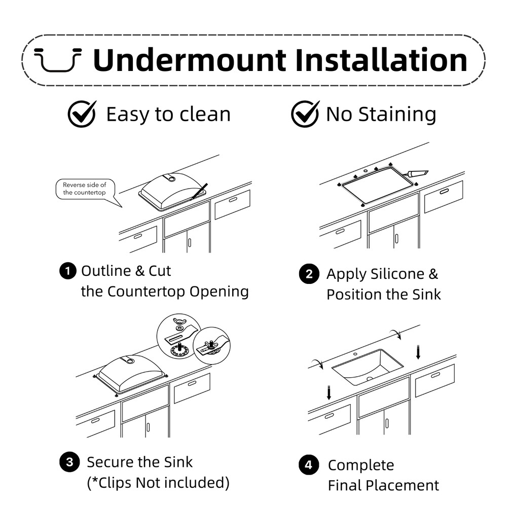 16" x12" Undermount Bathroom Sink Rectangular, White Ceramic With Overflow