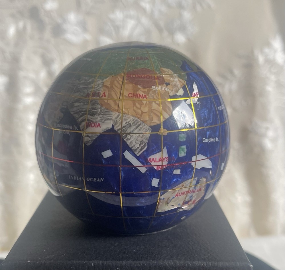 Gorgeous Multi Gemstone Globe Paper Weight Blue
