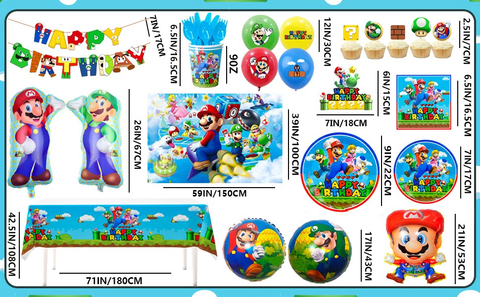 Super Mario Party Decoration Birthday Supplies Balloons Plates