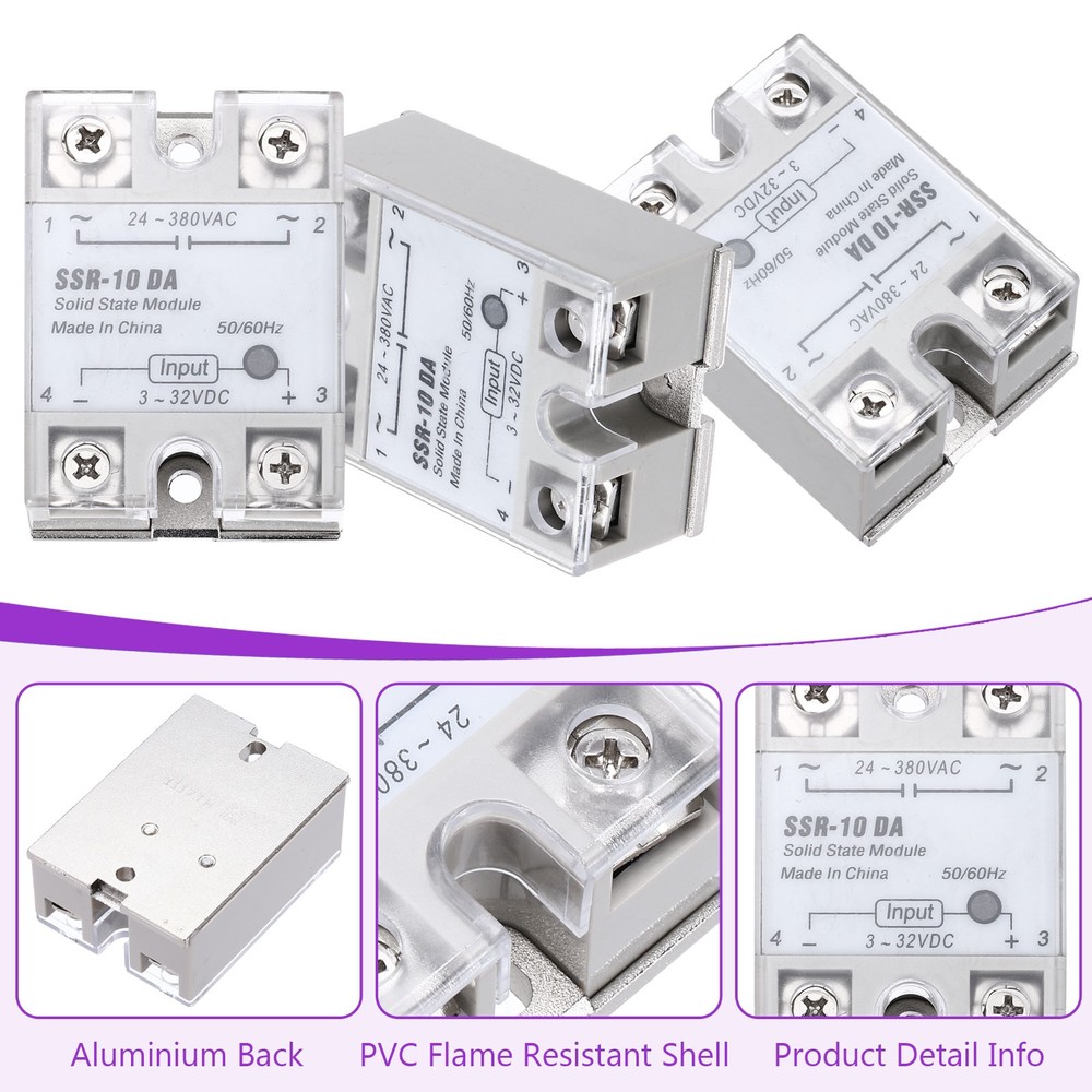 SSD-10DA 3-32V DC Input to 24-380V AC Output Solid State Relay AC 10A