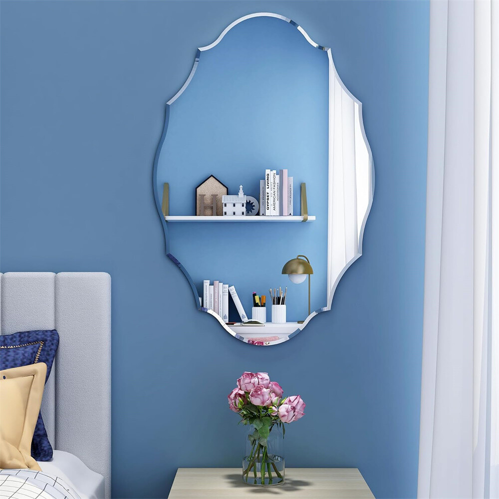 Irregular Decor Wall Mirror Wavy Beveled Bathroom Mirrors Silver Accent Mirrors