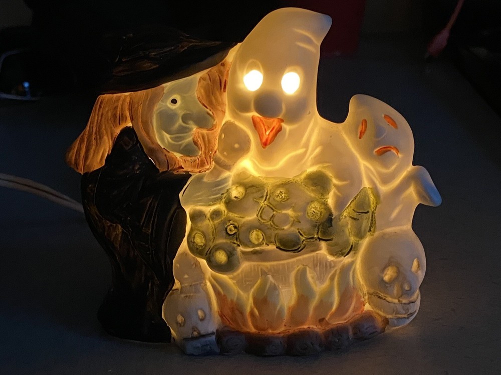 Halloween Ceramic Light Up Witch, Ghost + Small Bonus Figures - Tested works