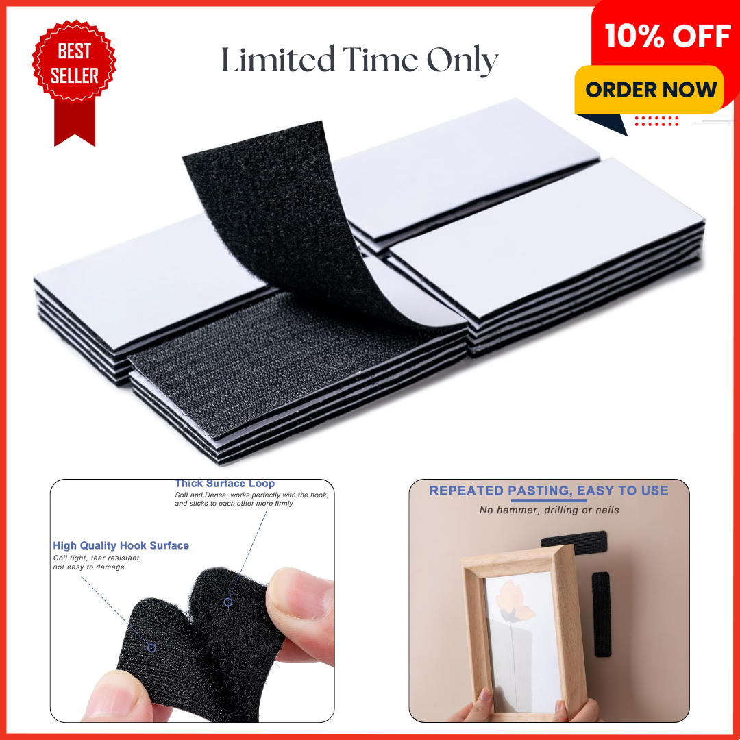 20 Sets Heavy Duty Hook & Loop Adhesive Strips: Sticky Back Fastener 2x4” Black