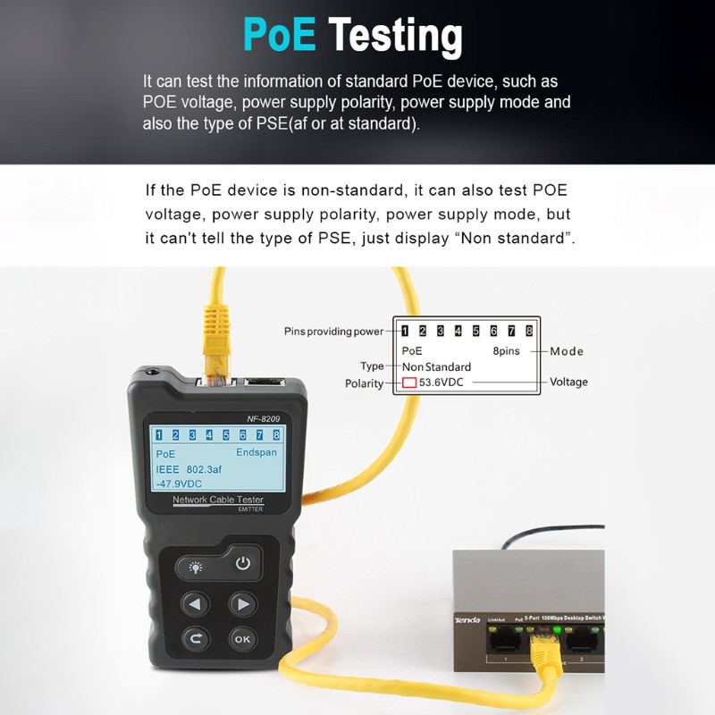 Detecting Poe Voltage PoE Tester Cable Tester for POE Testing Cable