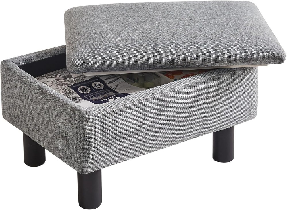 Storage Ottoman Footrest Stool with Linen Fabric, Rectangular, Flip Top Lid, ...