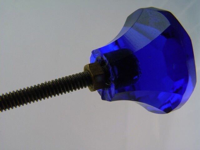 GORGEOUS SMALL COBALT GLASS KNOBS HAND CUT FIRE POLISHED
