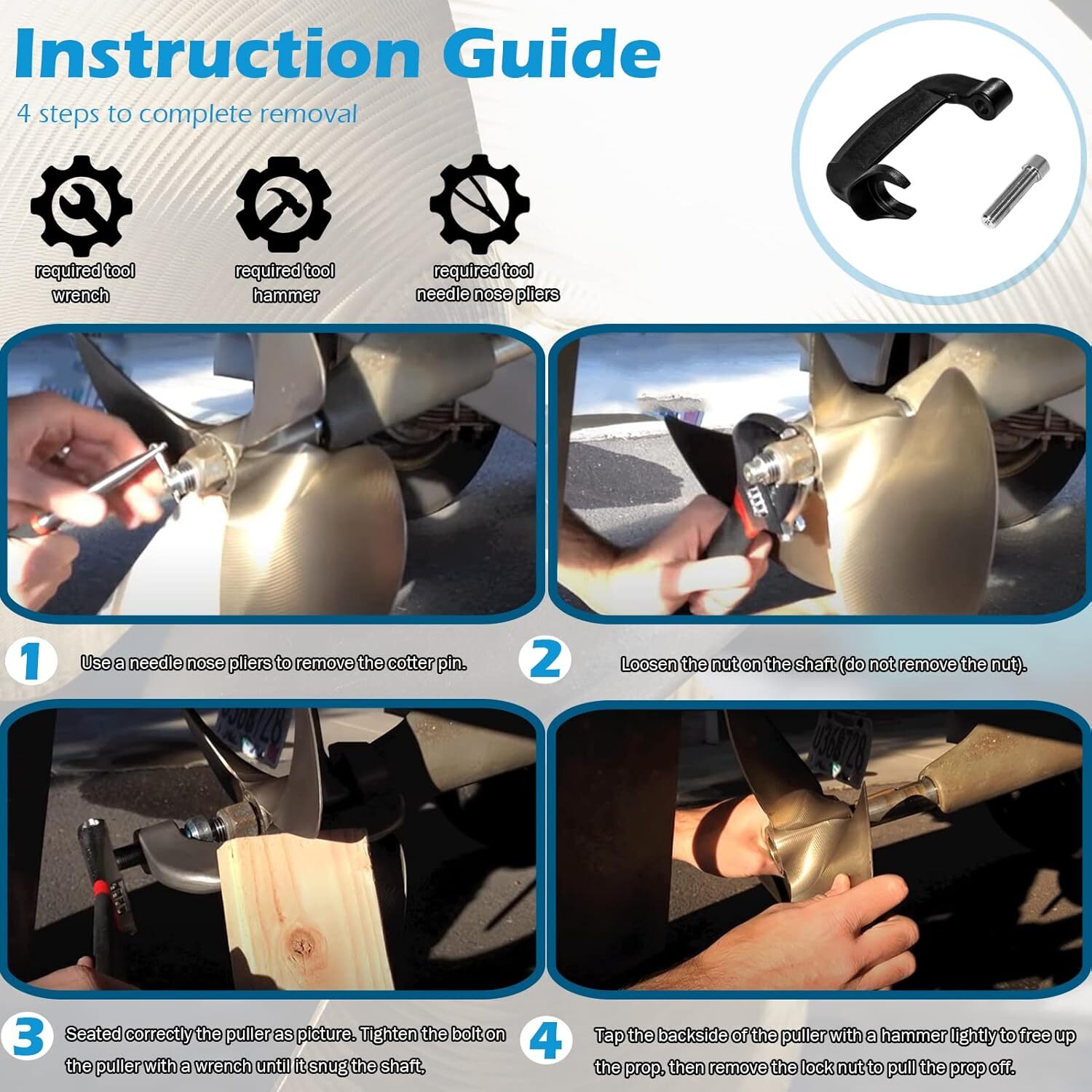 New Inboard Prop Puller For Ski & Wakeboard Propellers Fits 3/4" to 1-1/8 shaft