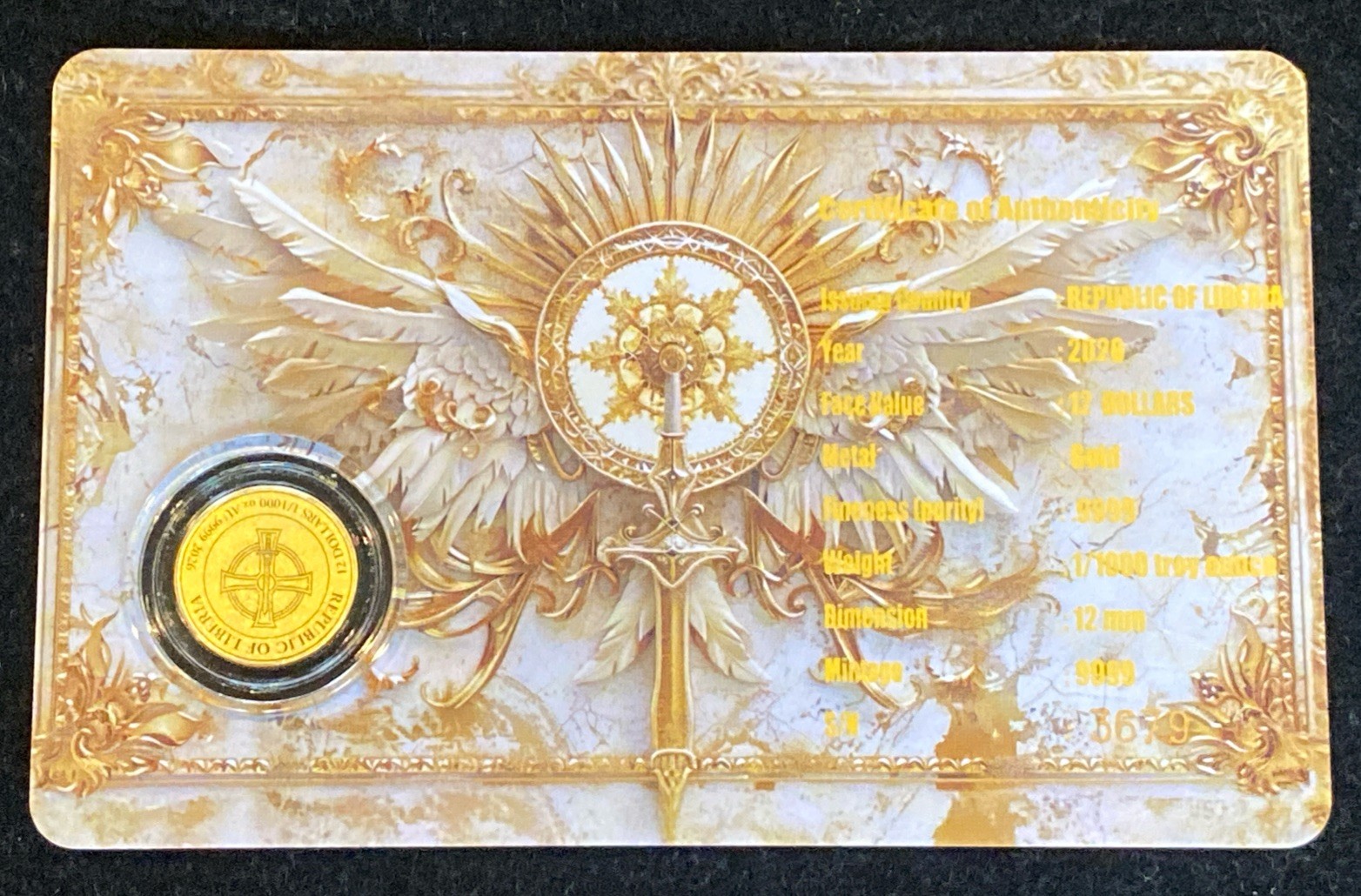 ARCHANGEL MICHAEL 1/1000 Oz Gold Coin $12 Liberia 2026