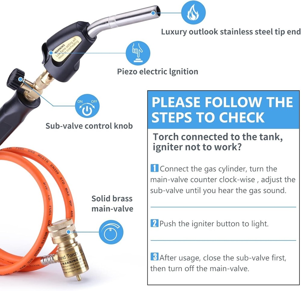 High-Performance Propane Torch Kit - 3.6ft Hose & Precision Flame Control (36...