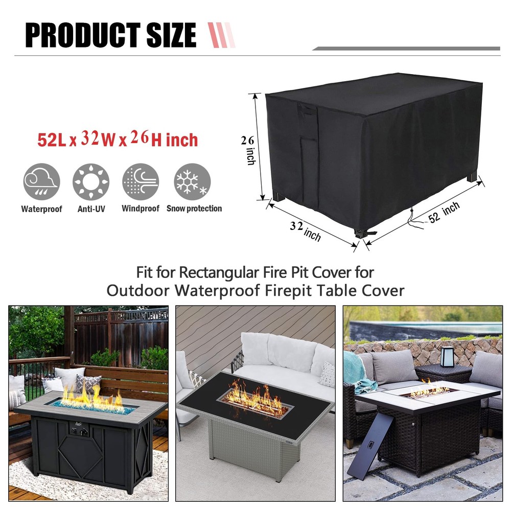 Fire Pit Cover Rectangular 52 Inch,Propane Gas Fire Pit Table Cover,Outdoor W...