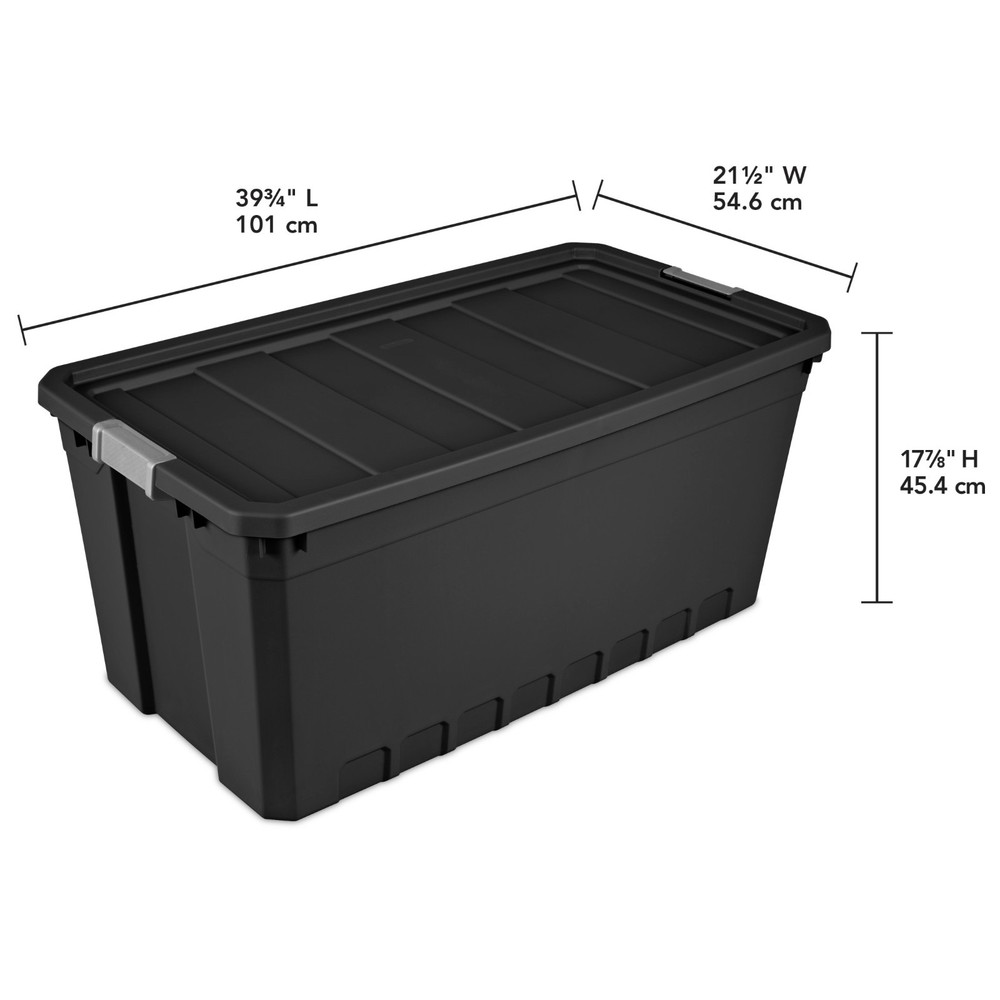 Sterilite 50 Gal Stackable Storage Bin Latch Lid Black Plastic Tote 3 Pack